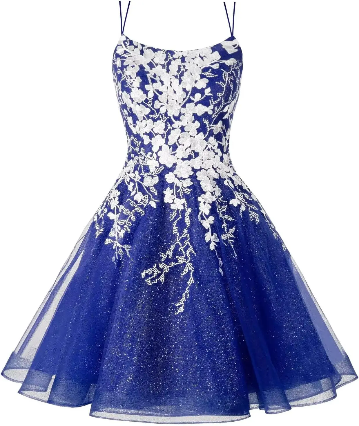 

Sparkly Lace Applique Homecoming Dresses for Teens Short Corset Tulle Spaghetti Strap Prom Cocktail Party Dress Mini Dress