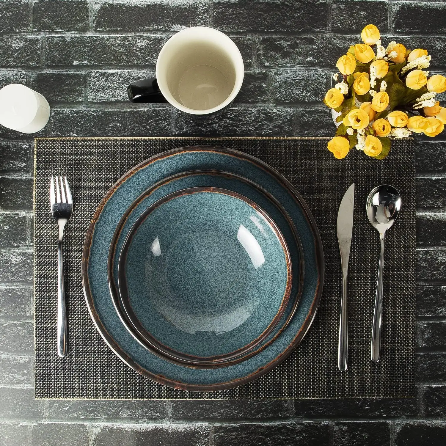 أطقم أواني طعام من الميلامين 100% مكونة من 12 قطعة طقم أطباق للاستخدام الخارجي والداخلي - تتضمن 4 أطباق عشاء و4 أطباق سلطة