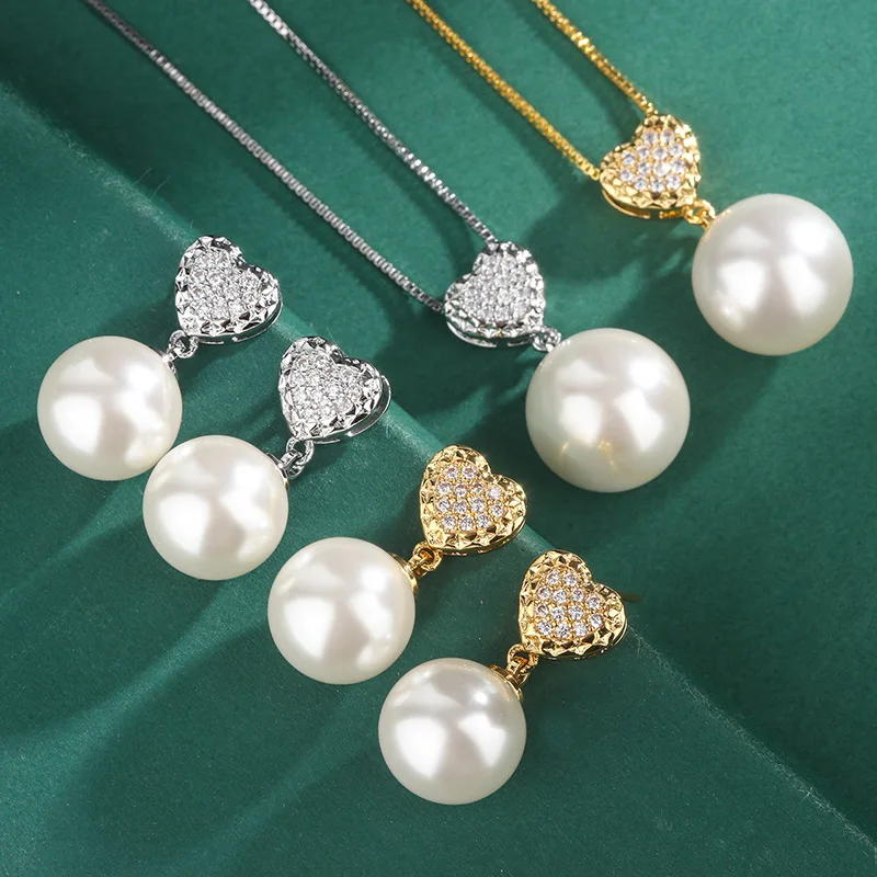 

Australian Mother-of-Pearl Pearl Pendant Necklace for Women, European and American Style Pearl Stud Earrings, High-End Heart-sha