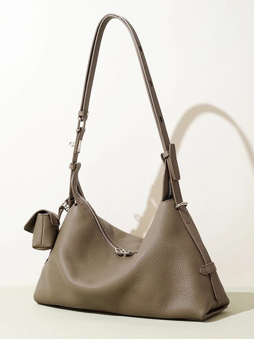 

Женская сумка через плечо из воловьей кожи с верхним слоем, простая модная сумка подмышки, мягкая сумка на молнии для поездок на работу и ежедневного использования