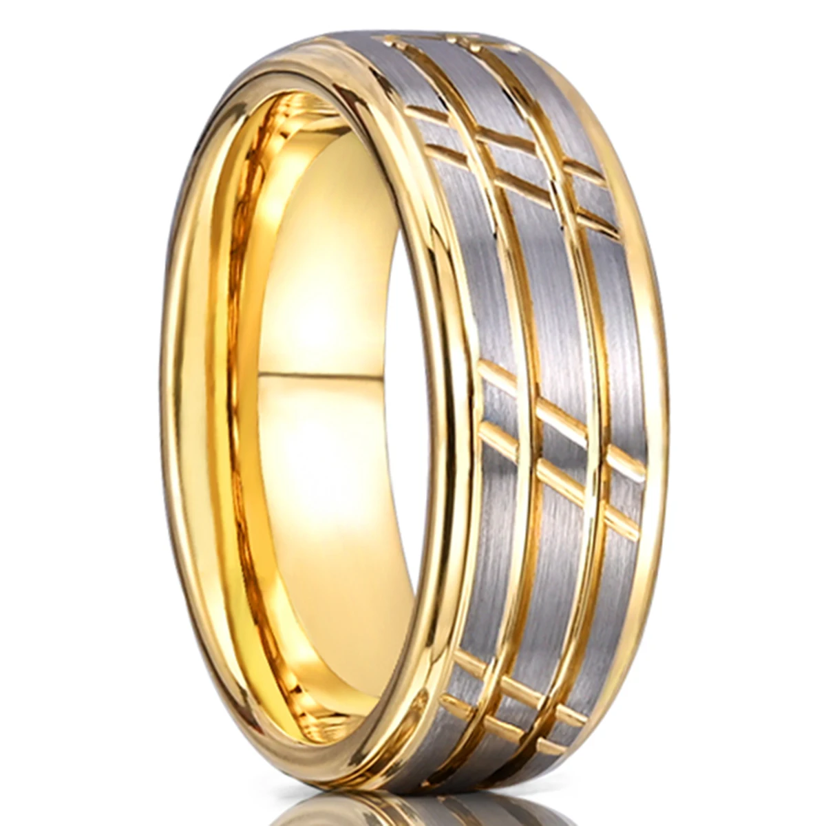 Tungsten Carbide Ring Men women 8mm Fashionable Golden Fluted Wedding Rings for Couples Dating Anniversary Comfortable Fit