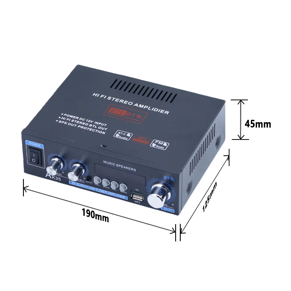 AK-35 amplificador de potência digital alta fidelidade digital casa amplificador de áudio do carro 2 canais casa carro bluetooth amplificador de potência usb