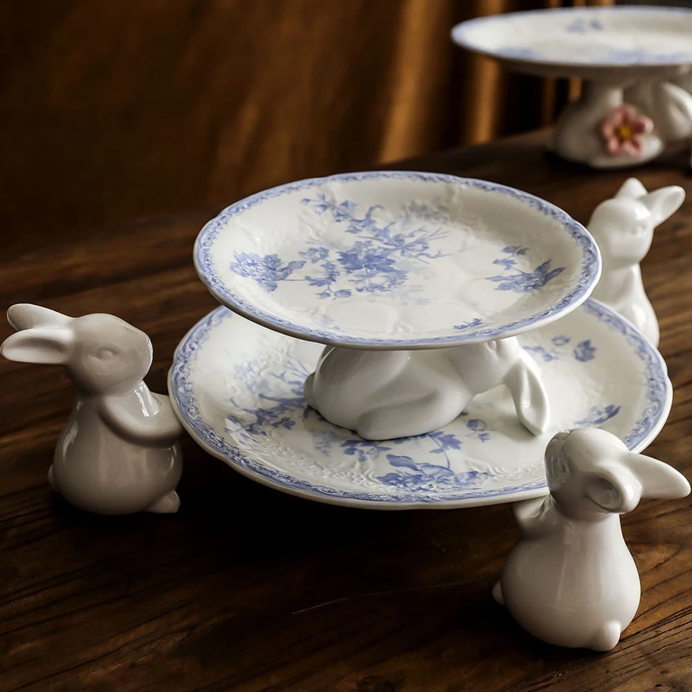 European-style Embossed Rabbit Tray Afternoon Tea Snack Tray Home Fruit Exquisite Refreshment Dish Snack Rack Decorative Tray