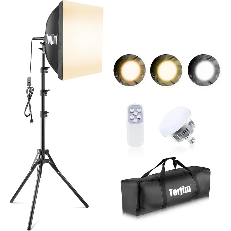 Torjim Softbox Kit de iluminación para fotografía 16 ''x 16'' Kit de iluminación Softbox profesional con bombillas LED de 85W 3000-7500K luces de estudio