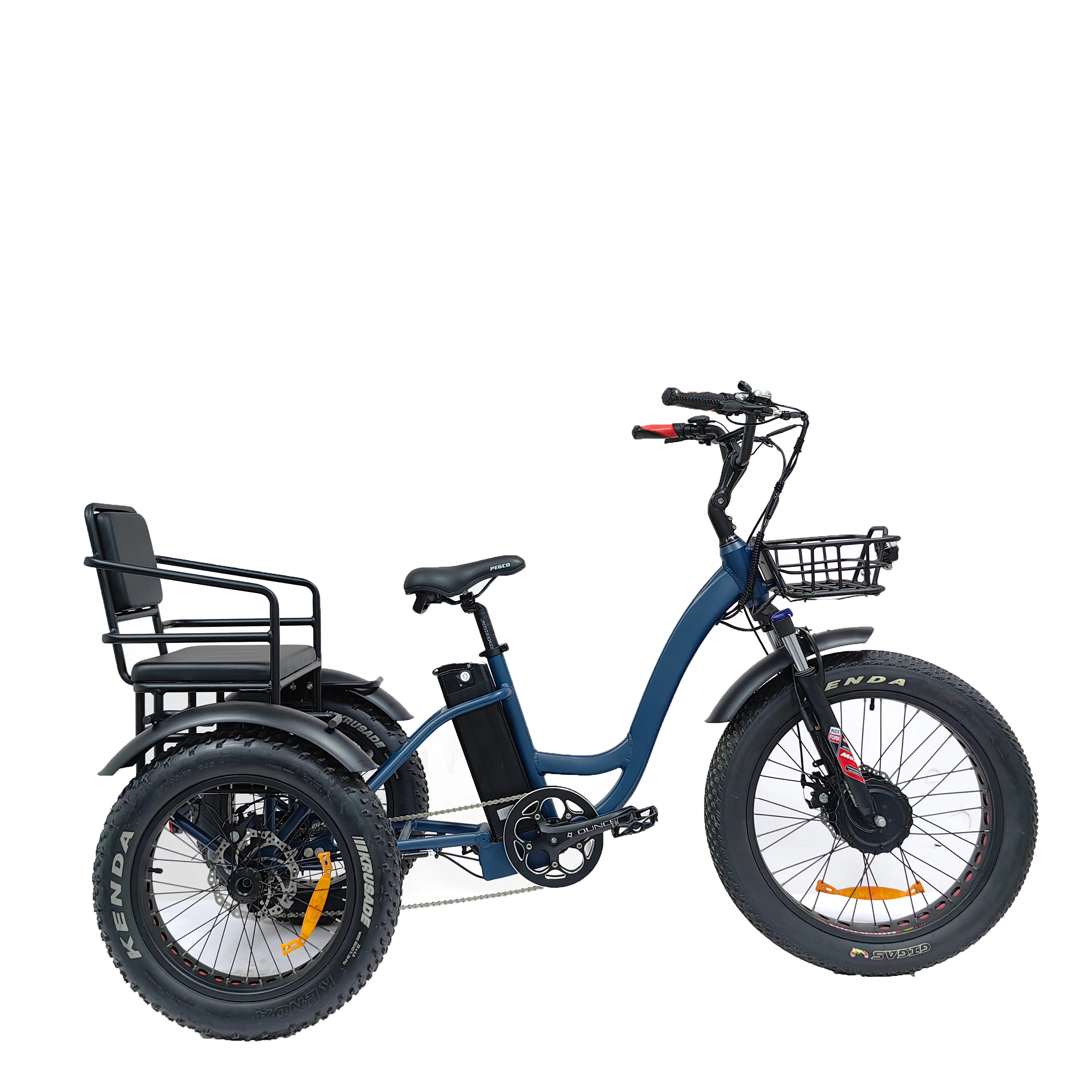 

OTM 3-Wheel Electric Cargo Tricycle 20x4.0 Snow Tires 750W opention passenger seat Front Motor passenger 3 wheel electric bike