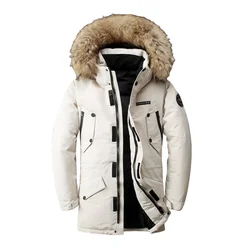 Manteau en duvet de canard blanc épaissi pour homme, mi-long, manche avec col en fourrure amovible, look à la mode, hiver, nouveau