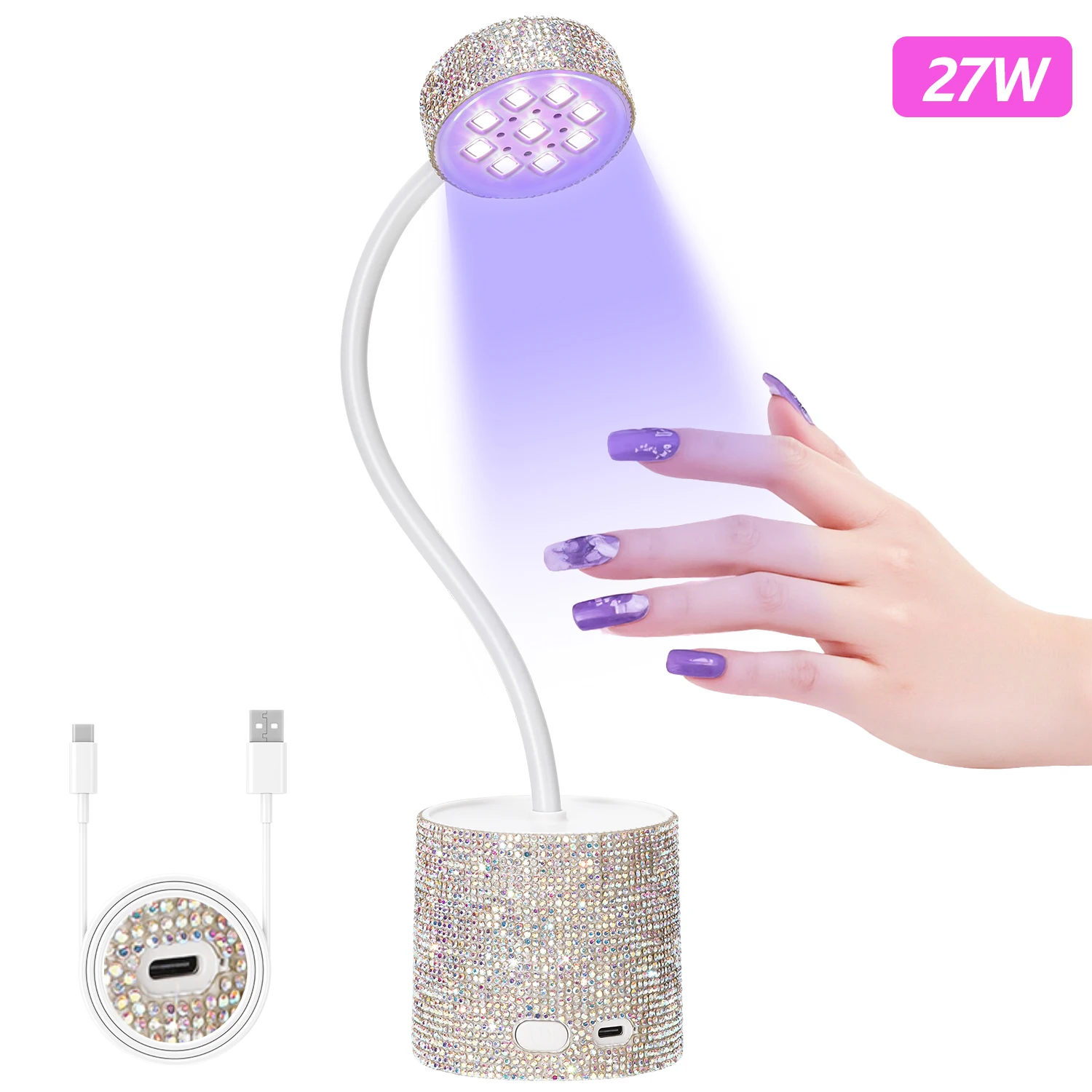 

DianaBeauty Nail Lamp LED UV Nail Dryer With Silver Rhinestone Rechargeable Auto Sensing Fast Drying Nail Light Table Lamp