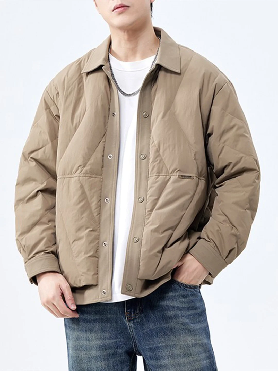 

Легкая теплая мужская пуховая куртка цвета хаки, модная универсальная зимняя куртка с белым пухом, бренд Cleanfit