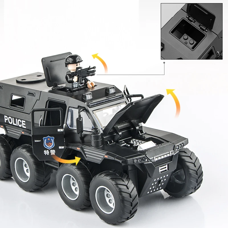 シャーマンオフロード警察車のおもちゃ,合金モデル,シミュレーション金属,ダイキャスト収集品,取り外し可能な音と光,ギフトおもちゃ,1/32