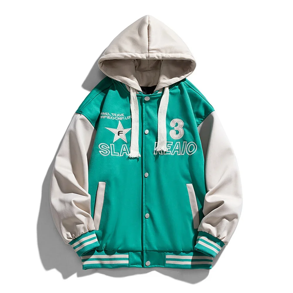 

Мужские бейсбольные куртки с капюшоном Harajuku High Street, осенняя корейская повседневная лоскутная куртка, модная мужская одежда, пальто высокого качества