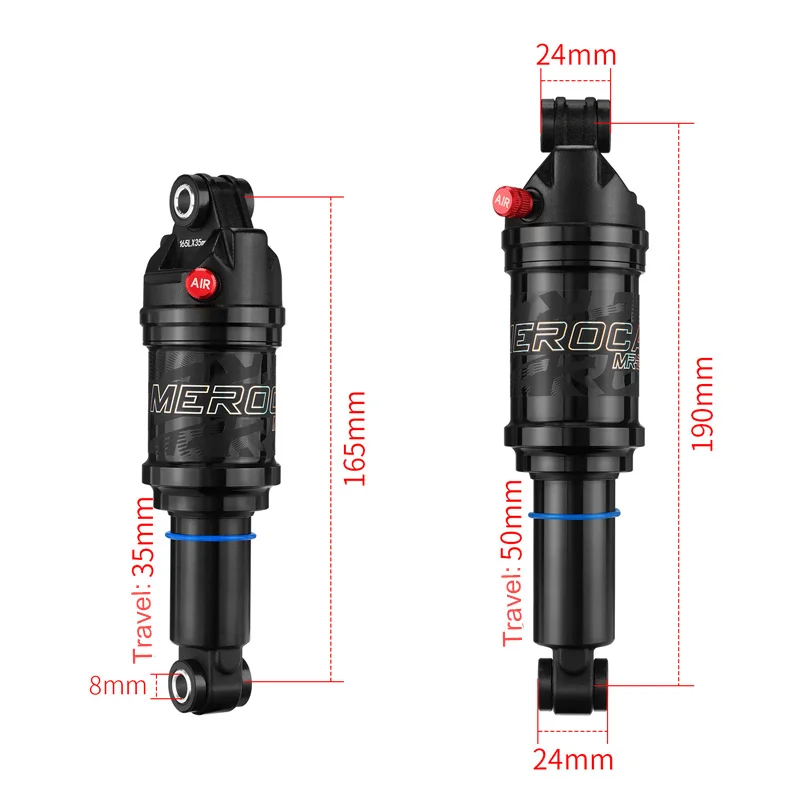 MEROCA MR2 MTB Bicycle Rear Shock Absorber 165/190mm air pressure shock absorber Adjustable shock absorber mountain bike alloy