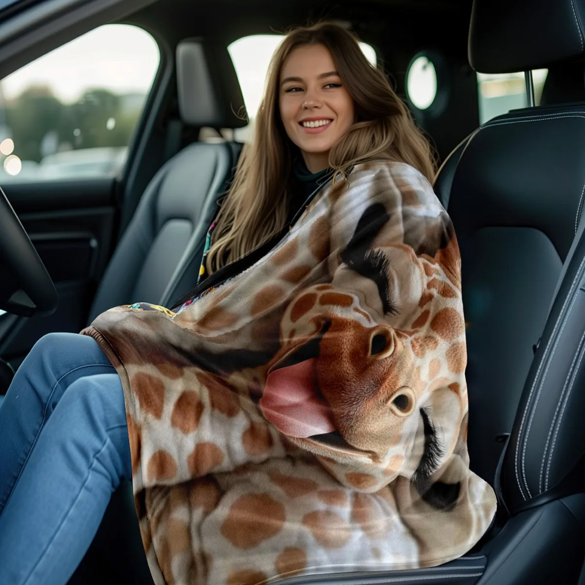 1pc a Giraffe-Themed Portable Blanket That Is Lightweight And Ideal for Home Decor. It Is Perfect for Travel, Camping, And Can B