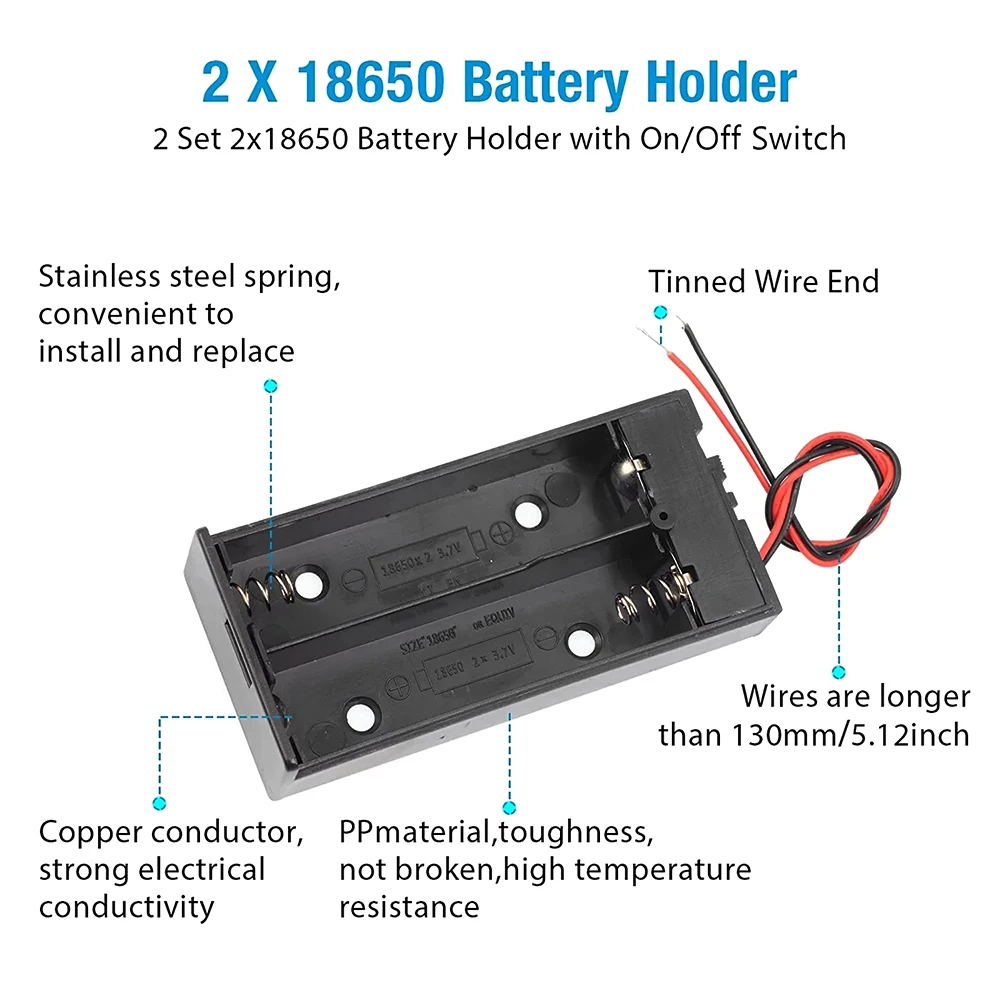 18650 cas de stockage de la batterie 3.7V support de batterie connecteur boîte de rangement pour 2x18650 batteries titulaire avec 2 fentes