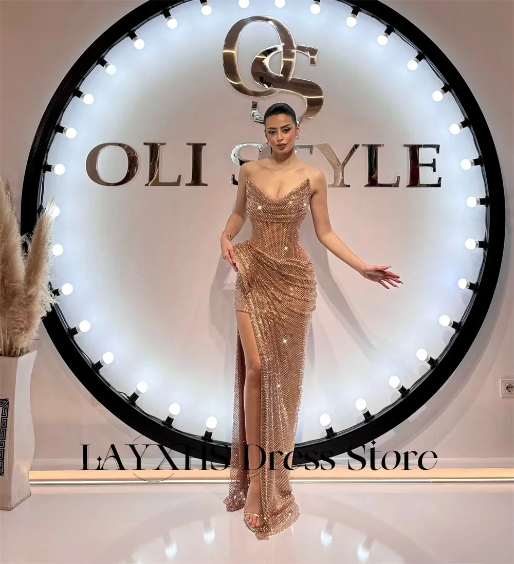 LAYXHS Sexy Sweetheart Avondjurken Vrouwen Zeemeermin Zijsplit Plooi Formele Prom Jurken Aangepaste فسات Gonzamentos doa