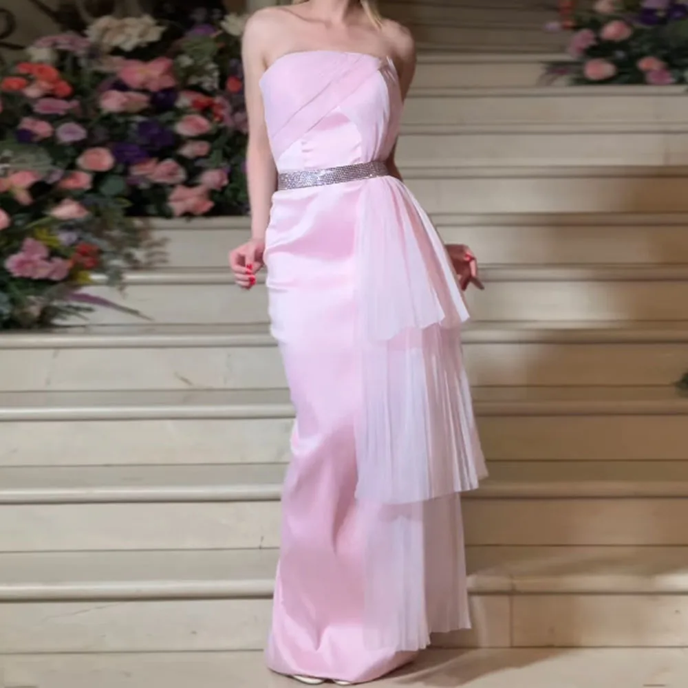 

Customized Straight Prom Dresses Floor-Length Strapless Sleeveless Evening Gown Fashion Sequined Draped Backless Party Gown