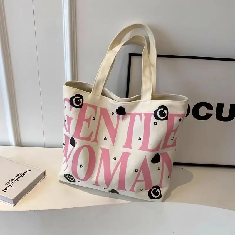 Student Canvas Bag, Large Capacity Tote Bag, Classroom Commuter Bag, Versatile Printed Handheld Shoulder Bag, Shopping Bag