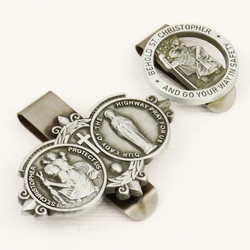 St ChristopherMedal for Car Visor Clips for Cars Catholic Visor Clips Silver Car Driver Visor Clips Cars Driving Decorations