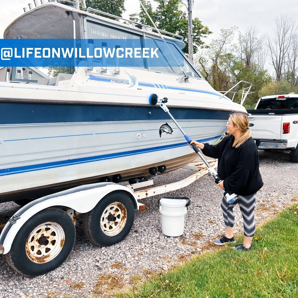 20V伸縮式スクラバー、ヘビーデューティーアルミ製ユーティリティブラシ、51インチリーチ、6段階調整ヘッド、防水、2時間稼働