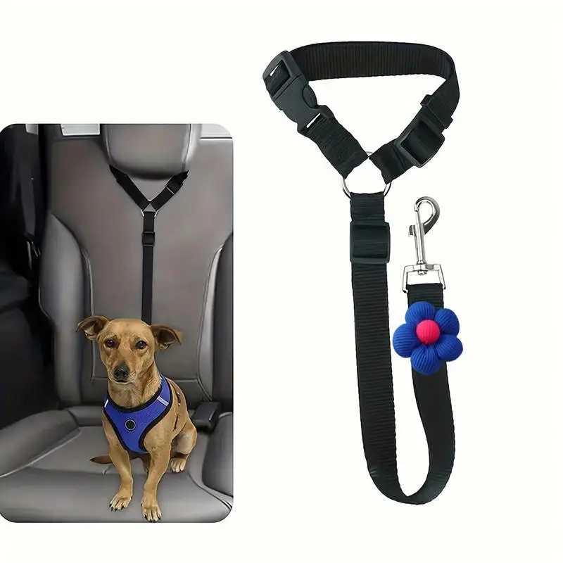 Solid Color Two-in-one Pet Car Seat Belt Nylon Lead Leash Backseat Safety Belt Adjustable Dogs Harness Collar Pet Accessories