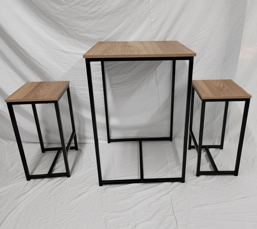

Modern Style 3pcs Indoor Bar Table Stool Set for Kitchen Dining Home Bar Wine Cellar Basement Workshop Metal Wood Combination