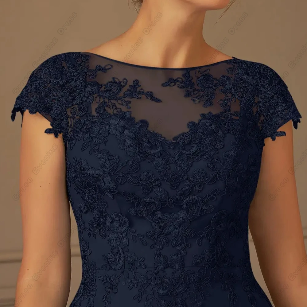 Short Sleeve Navy Blue Mother of Bride Dresses for Women Short Sleeve Wedding Party Dresses 2024 Summer New Robe De Soirée