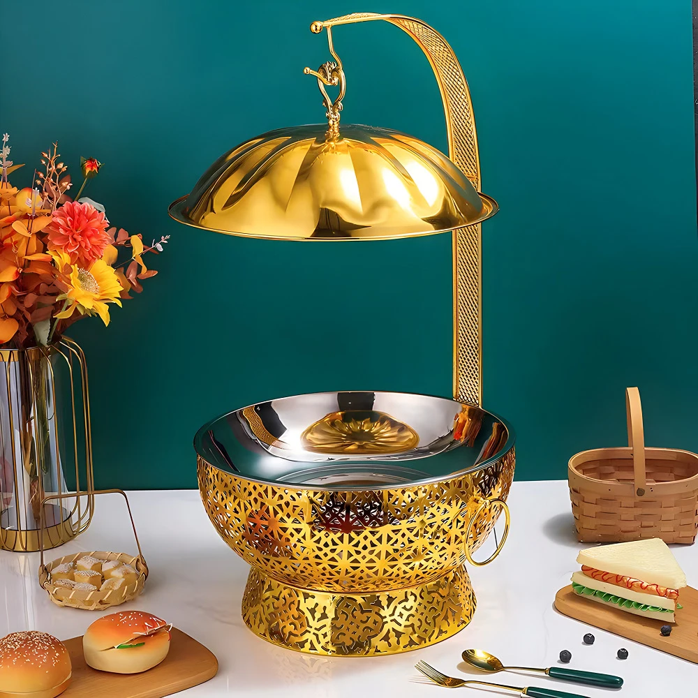 골드 럭셔리 히터 호텔 케이터링 장비 서버 샤핑 디쉬 뷔페 음식 보온기