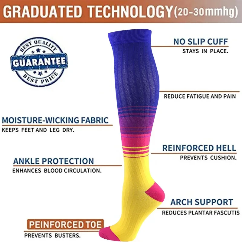 Compression Socks 20-30mmhg Striped Animal Long Tube Socks Varicose Veins Anti Fatigue Men Women Outdoor Rugby Bike Sports Socks