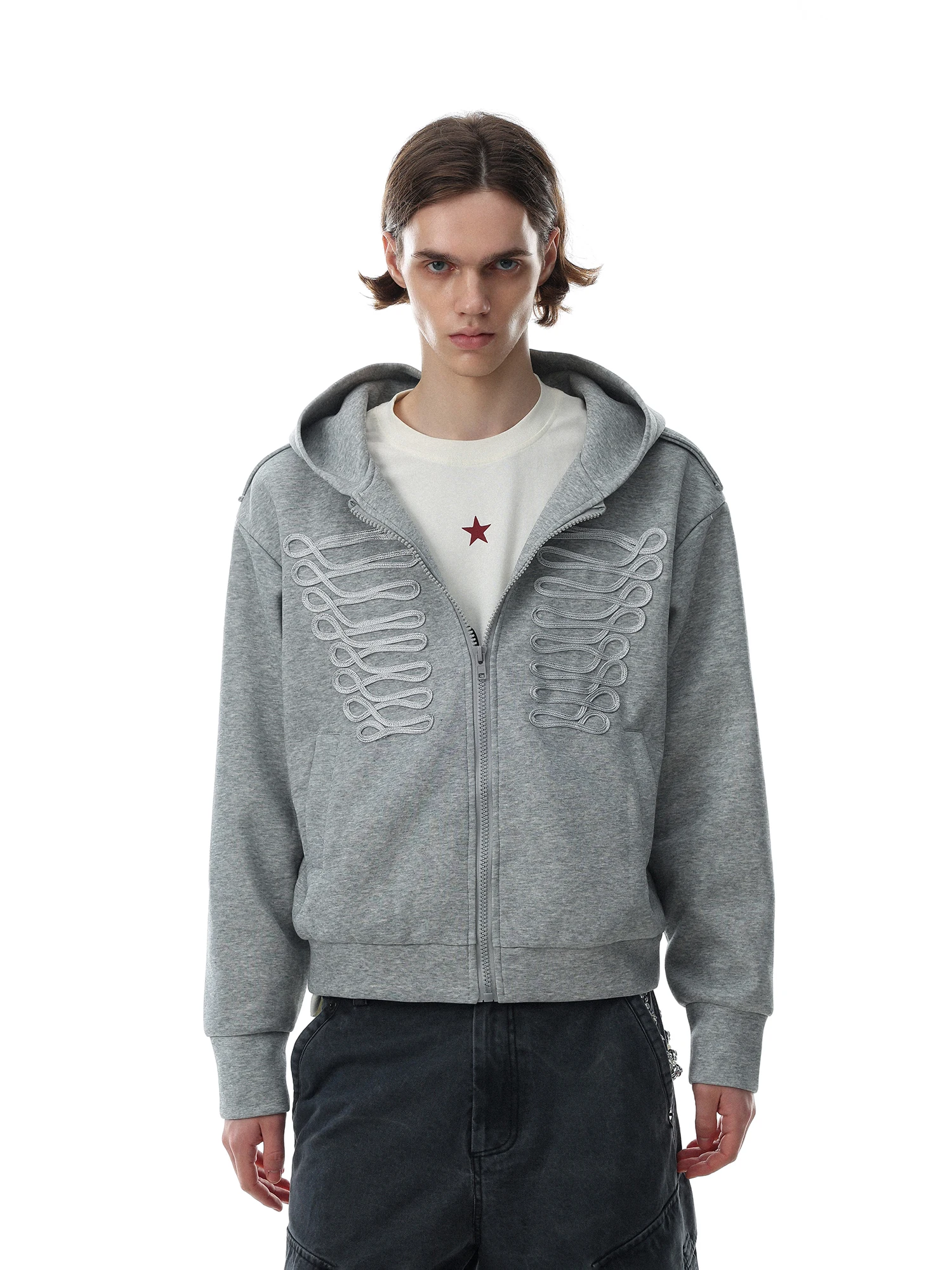 Retro American Napoleon Embroidered Hoodie Jacket Men's Zipper Casual Style Versatile Cotton Polyester Blend Long Sleeve Swea...