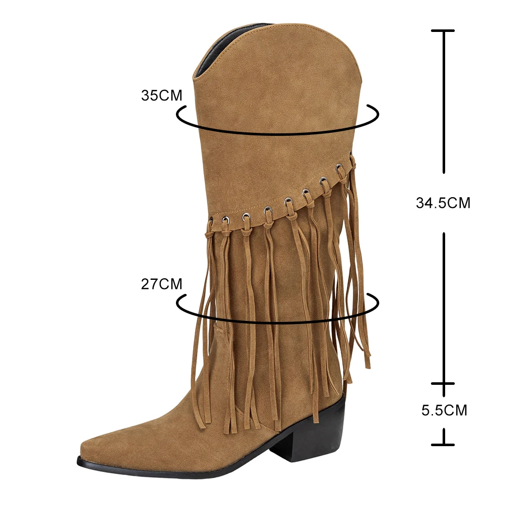

Новые высокие сапоги с острым носком, женские богемные ботинки до середины икры с кисточками, ботильоны на танкетке, осень-зима, повседневная обувь в этническом стиле, zapatos de mujer