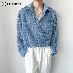 LUZHEN-Camisa de manga larga para hombre, camisa informal de Color sólido, elegante, con borlas, diseño de nicho, a la moda, 65aae1, otoño, 2023