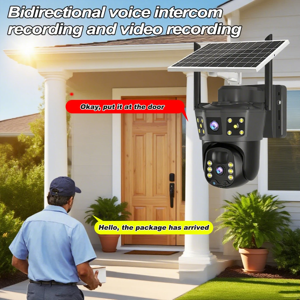 HD 4MP Solar Battery Powered Security Camera Bidirectional audio Color Night Vision PIR Human Detection WiFi Outdoor IP Camera