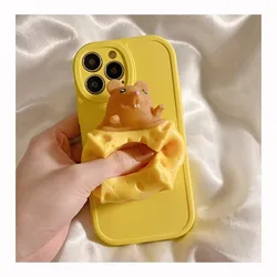 Cute Mouse Cheese Press Relieve Stress Phone Case for iPhone 13 12 11 14 Pro Max XS XR X SE 7 8 Plus Decompress Shockproof Cover