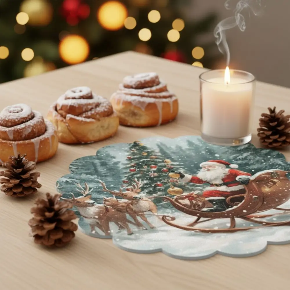 2Pcs New Round Christmas Placemats Polyester Non-Slip Christmas Table Mats Xmas Placemat for Dining Table
