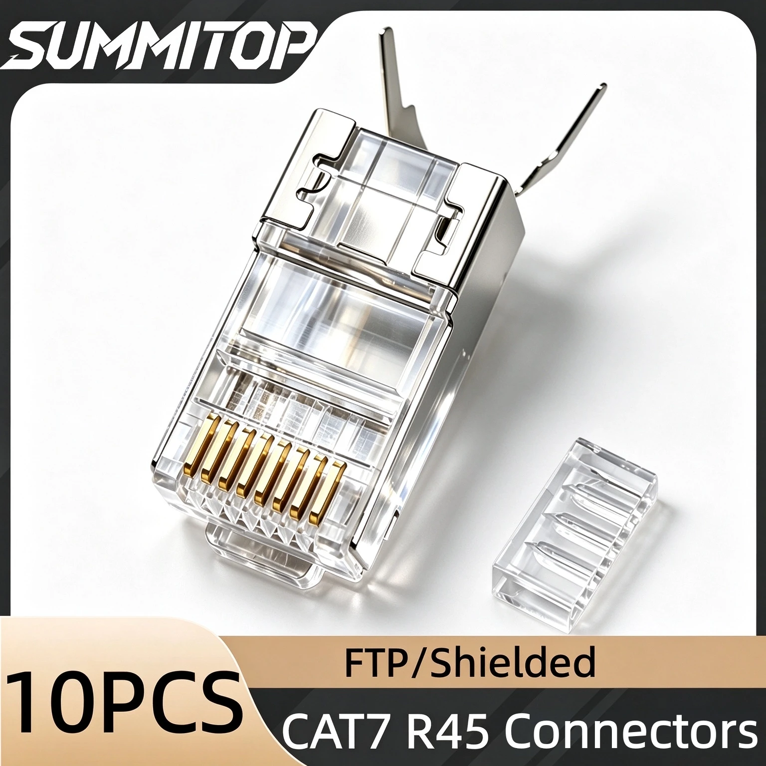 SUMMITOP 10/20/30PCS RJ45 CAT7 Shielded Connectors Crystal End Gold-Plated 8P8C Crimp STP/FTP Ethernet Modular Plug