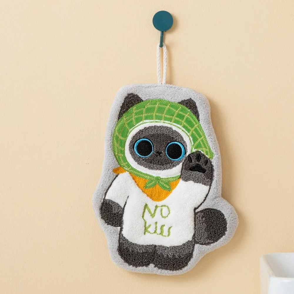 High Quality Cute Cat Hand Towel Soft Coral Fleece Bathroom Kerchief Thickened Hanging Style Toilet Handkerchief Kitchen