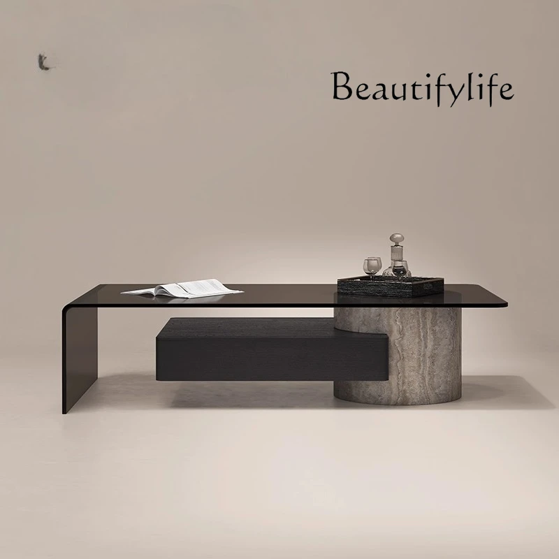 

Natural marble coffee table luxury stone living room glass coffee table Italian light luxury modern simplicity