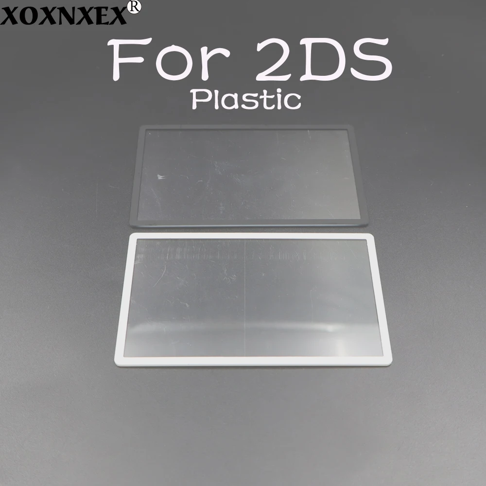 1 buah untuk 2DS penutup lensa luar cermin permukaan atas layar LCD atas plastik depan hitam & putih