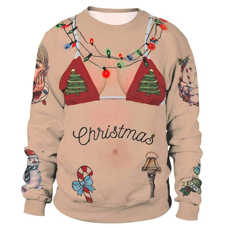 

Vintage 3D Printed Merry Christmas Sweatshirts Reindeer Christmas Ornaments Graphic Ugly Christmas Sweatshirts Mens Clothing Top