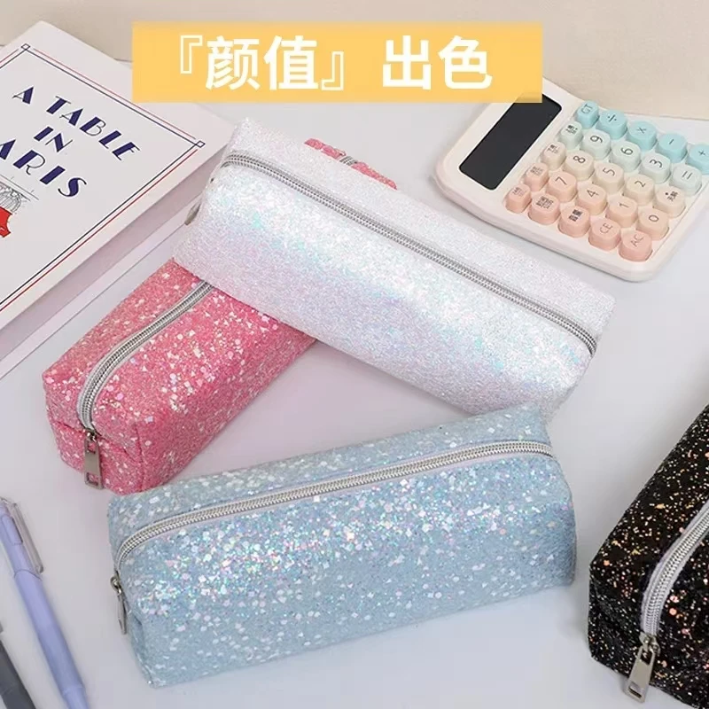 Shiny Sequin Pencil Case Boys Learning Stationery Storage Creative Simple Gold Sparkle Polyester Fiber Makeup Bag from Mainland