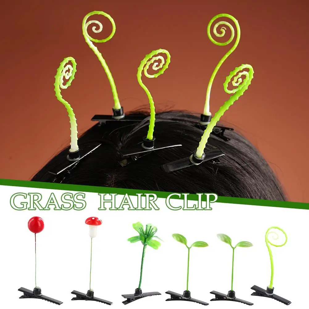 5pcs Grass Hair Clip Plant Bean Sprout Clip Cute Mushrooms Hairpin For Women Headwear Hair Korean Hair Accessories