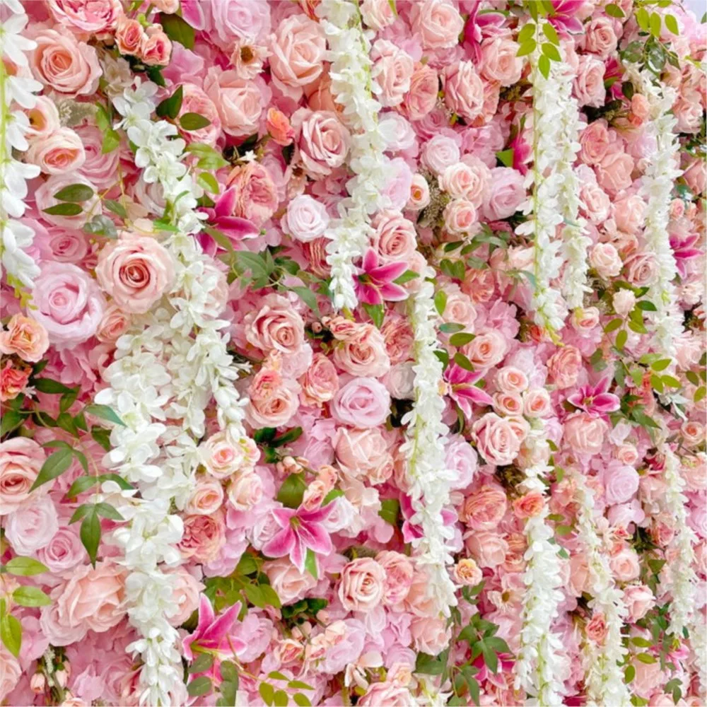 Uflower Luxury Pink Rose Hydrangea 3D Roll Up Curtain Cloth Flower Wall Outdoor Wedding Backdrop Decorations For Reception - view 4
