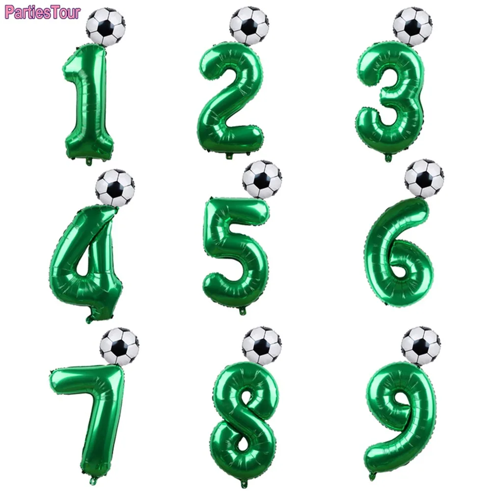 2 teile/los 32 zoll Grüne Anzahl Folien Ballons 18 zoll Fußball Helium Ballons Fußball Fußball Geburtstag Parti Sport Themen Party decors – Detail 3