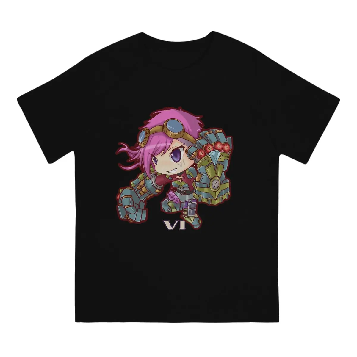 Kawaii VI The Piltover Enforcer T-Shirt for Men Arcane League Of Legends LOL Game Fashion Cotton Crew Neck Short Sleeve T Shirts