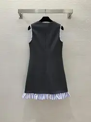 2024 new college style fashionable age reducing contrasting striped ruffle edge splicing slim fit sleeveless vest dress!