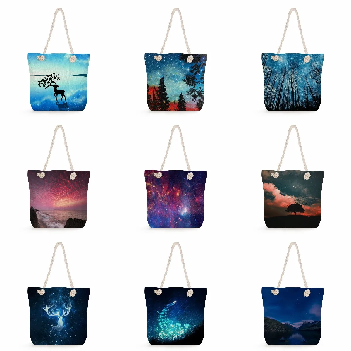 Daily Shopping Bag High Capacity Portable Travel Shoulder Bag Starry Sky Printed Fashion Women's Handbags Eco Friendly Foldable