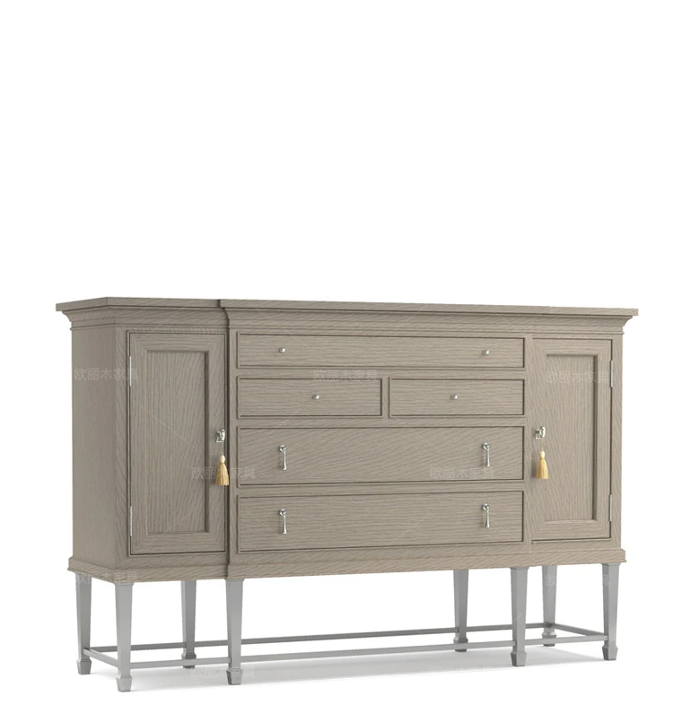 

Mediterranean solid wood dining side cabinet wrought iron locker storage cabinet dining room tea cabinet modern simple wine