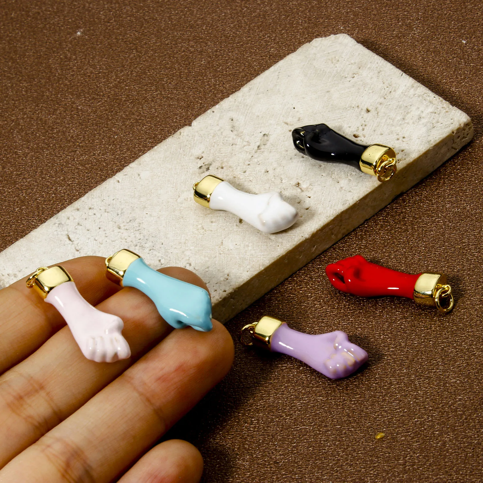 1pc New Brass Charms Multicolor Hand Sign Gesture Enamel Pendant DIY Necklace Earrings For Women Jewelry Findings 30mm x 9mm
