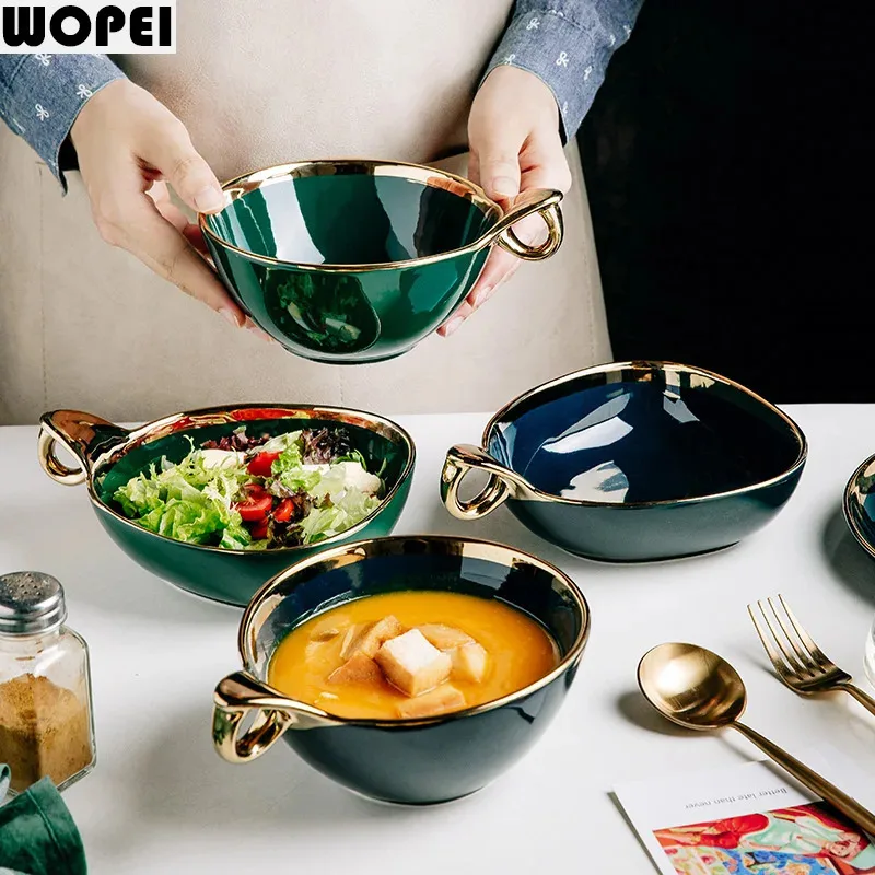 Ceramic Light Luxury Dessert Bowl Continental Breakfast Fruit Salad Bowl Table Decoration Restaurant Hotel Service Supplies
