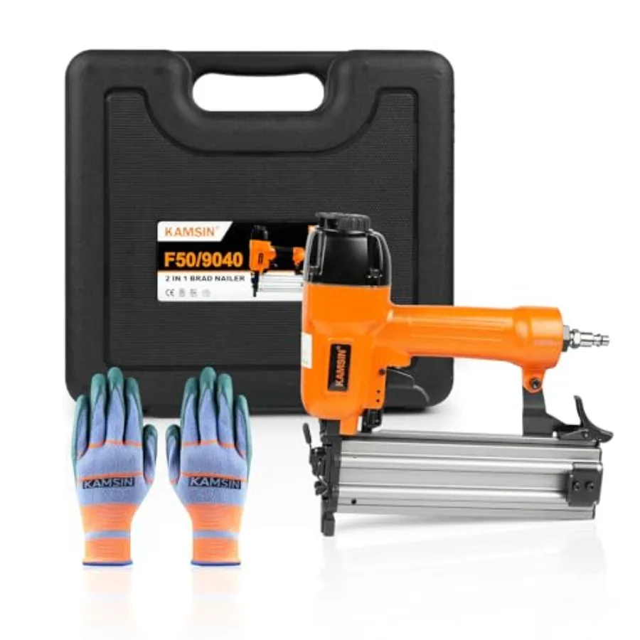 

Пневматический гвоздезабиватель и степлер F50/9040 2-в-1: для гвоздей 18 калибра 2 дюйма и скоб с коронкой 1/4 дюйма, для финишной отделки