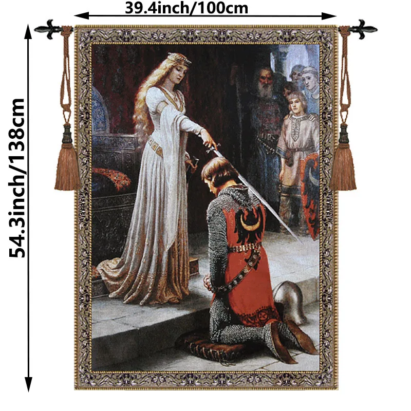 Medieval Tapestry Wall Hanging, Knight Lady Gobelin Tapestry, Vintage European Art Decor, Retro Fabric Wall Art Home Decor